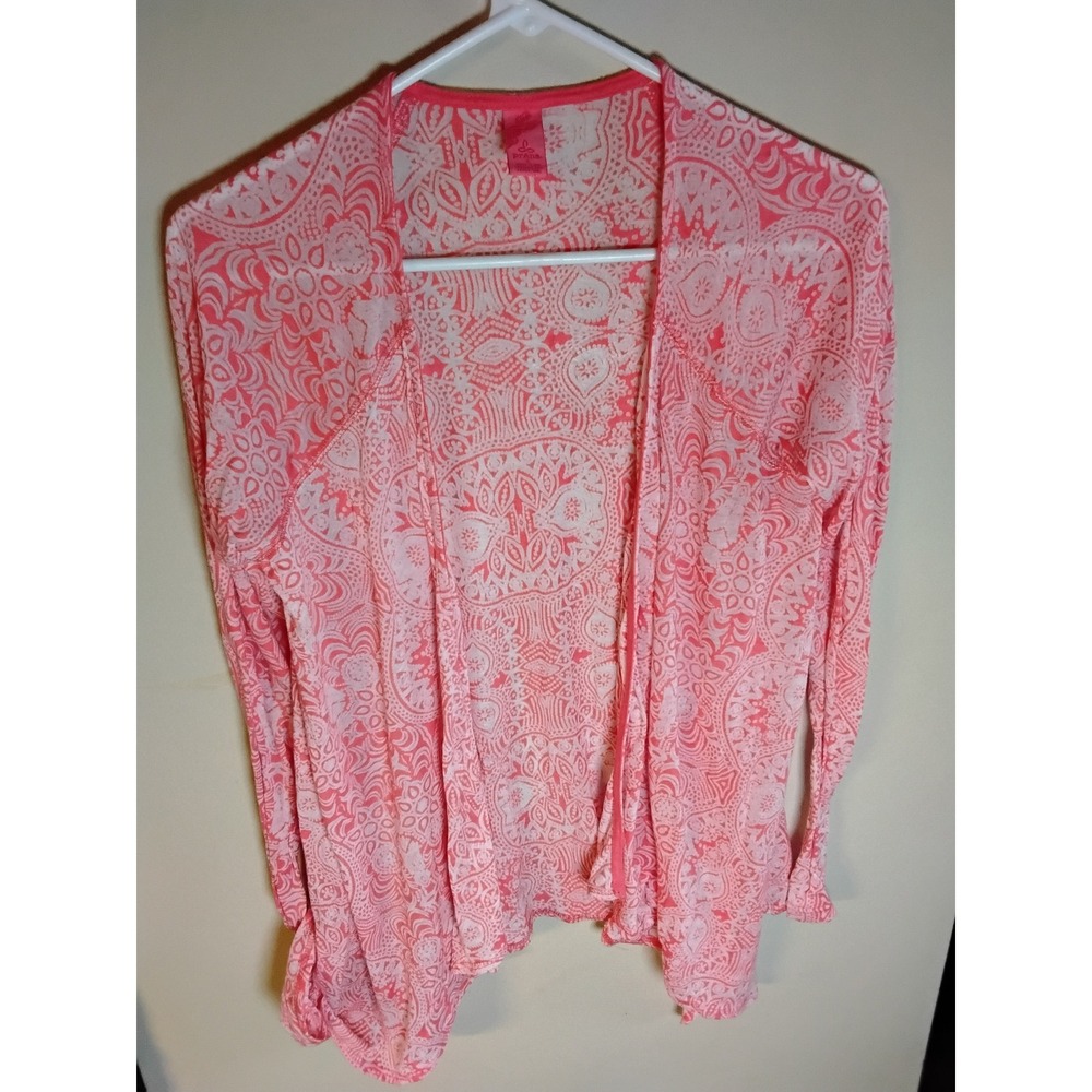 Prana Womens Pink White Paisley‎ Medallion Open Front Cardigan Wrap Size Small